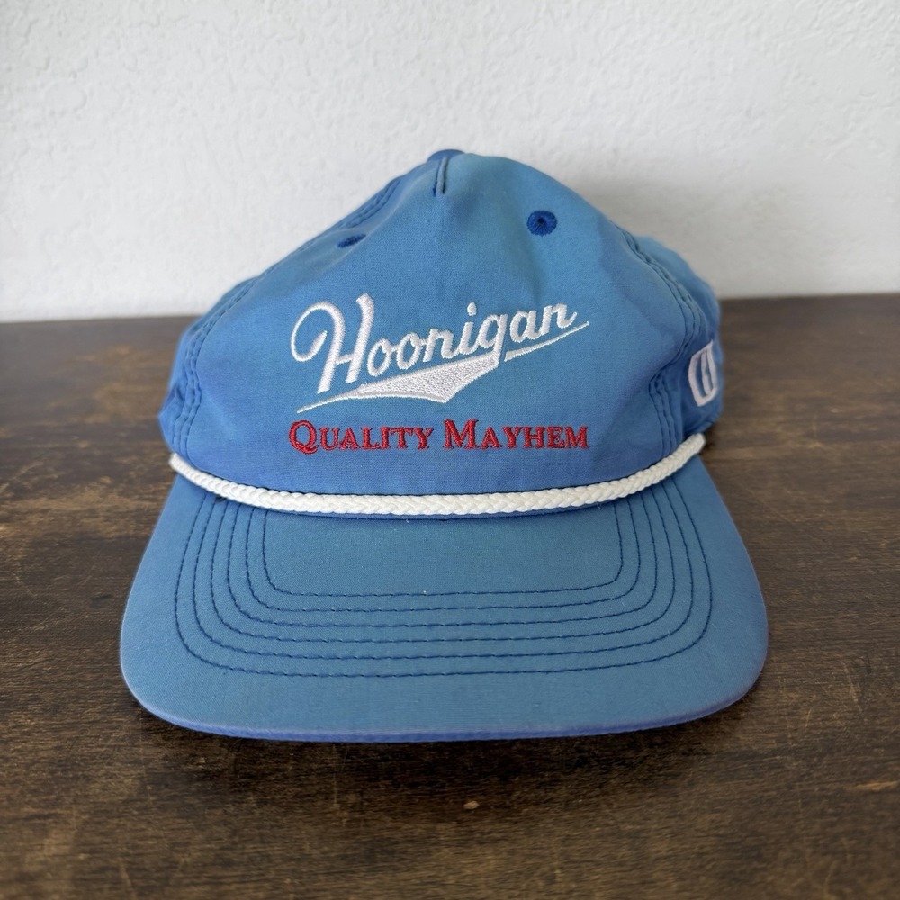 Hoonigan Quality Mayhem Rope Snapback Hat Blue Distressed Faded Sun Bleed VTG